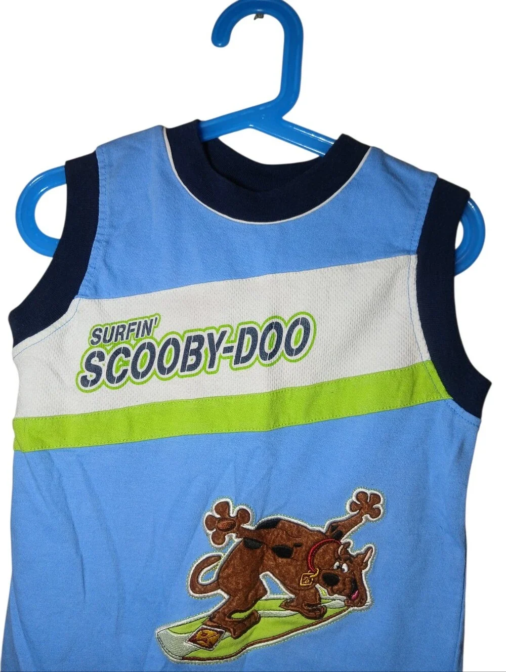 Vintage Scooby-Doo Blue Boys Embroidered Tank Top Shirt Size 6